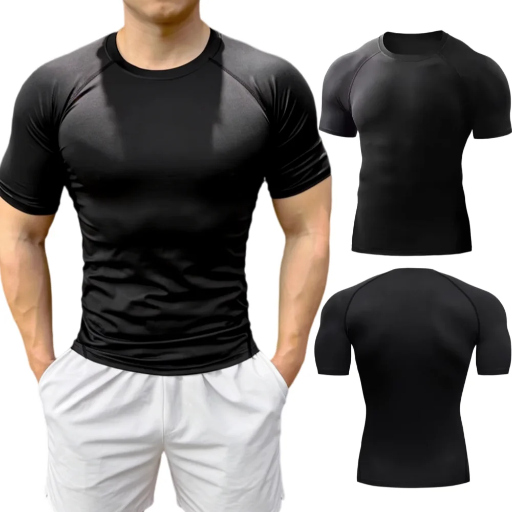 

Мужская спортивная футболка с коротким рукавом, быстросохнущая, для занятий спортом на открытом воздухе, профессиональная, для бега, тренировок, эластичная, облегающая, для йоги.