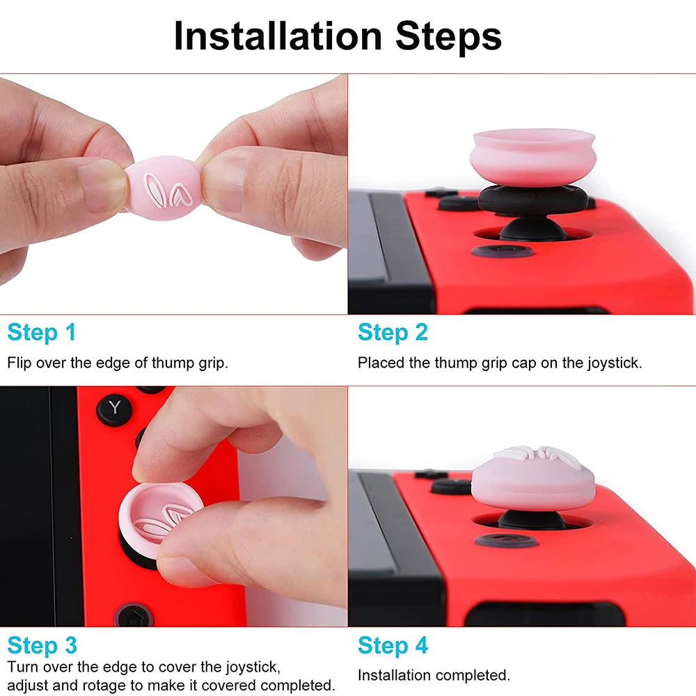 Cartoon Silicone Analog Thumb Grip Caps, Joystick Capa Protetora, Compatível com Nintendo Switch, OLED, Switch Lite, 4pcs
