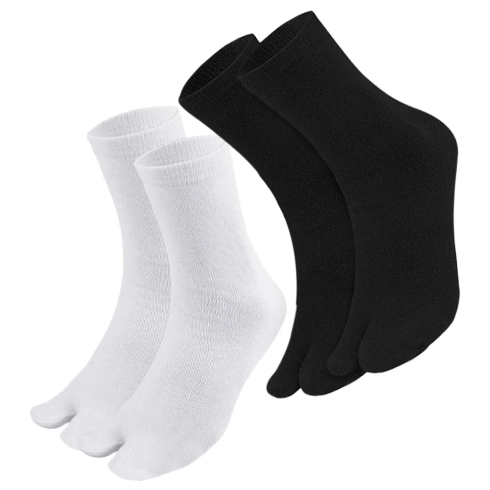 

2pcs 2 Pairs Toe Separated Socks Black White Casual Ankle Running Non Skid Silicone Toe Sock Women Men Foot Care Tools