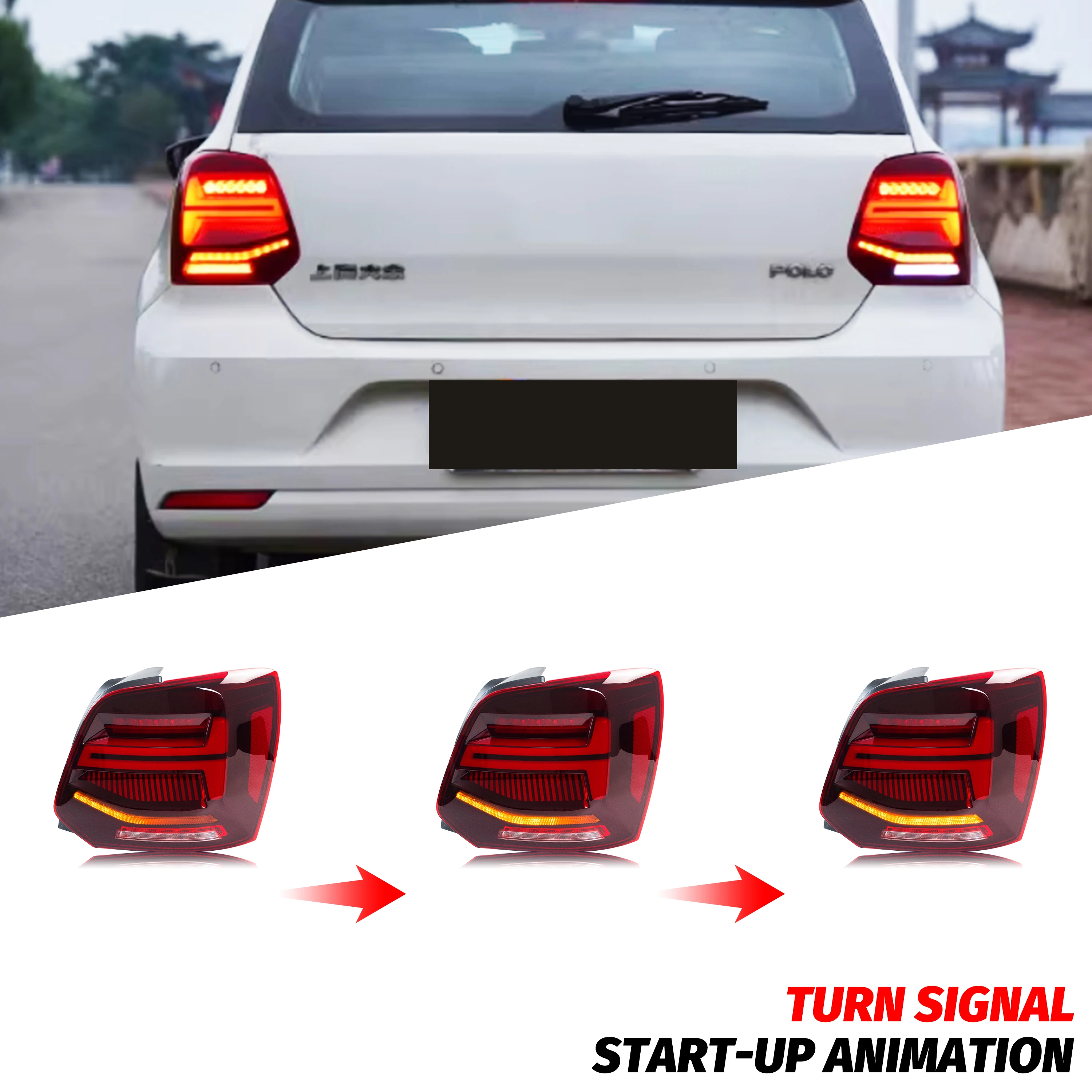 أضواء خلفية LED لسيارة Volkswagen VW Polo V 6R 6C 2009-2017 TSI TDI GTI مجموعة مصابيح خلفية حمراء إشارة الانعطاف المتتابعة #3