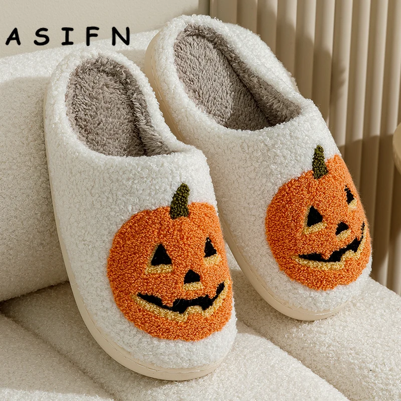 NEW Women Pumpkin Halloween Slippers Men Soft Plush Cozy Indoor Fuzzy Winter Warm Home Footwear House Shoes Fashion for Gift