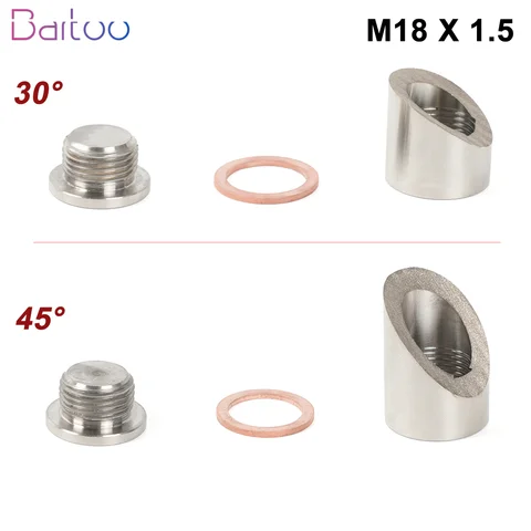M18 x 1.5 O2 산소 센서 장착 버그 및 플러그, 30 45 도 각도 노치 스타일 용접, 산소 센서 피팅 THB434