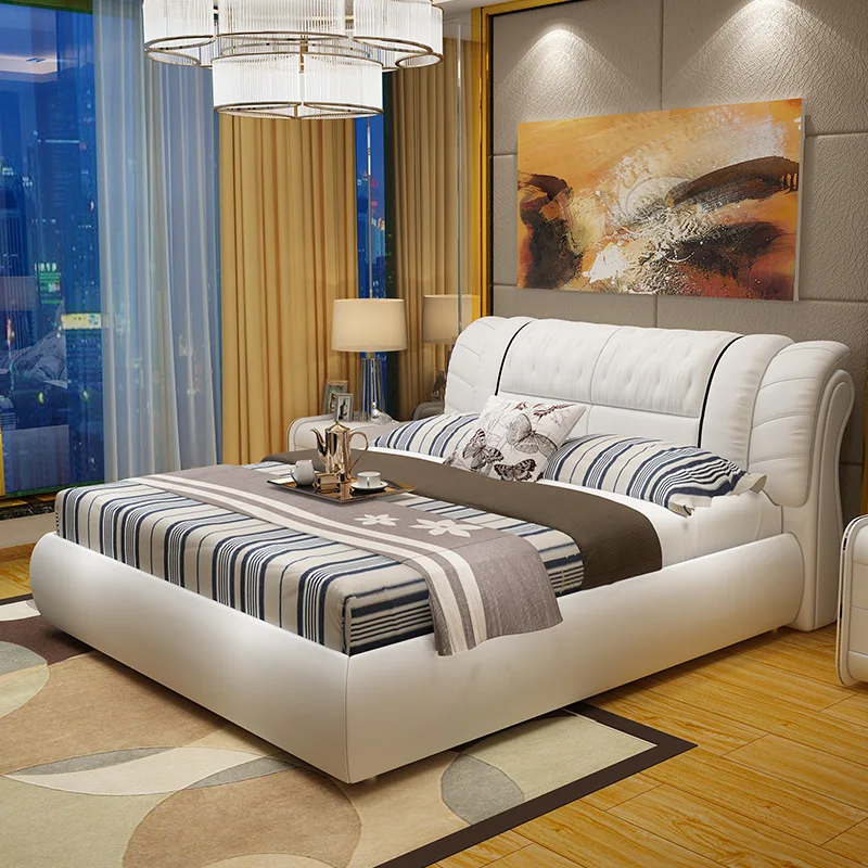 #High Quality Light Luxury Modern Design Leather Home Bedroom Double Queen Size Fancy Bed Set Furniture