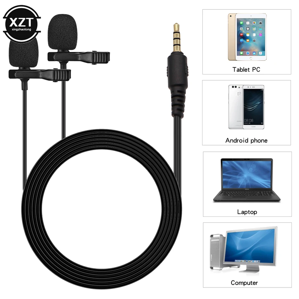Micrófono de solapa con cable dual mini de 3.5mm para iOS Android smartphone PC laptop grabación 6