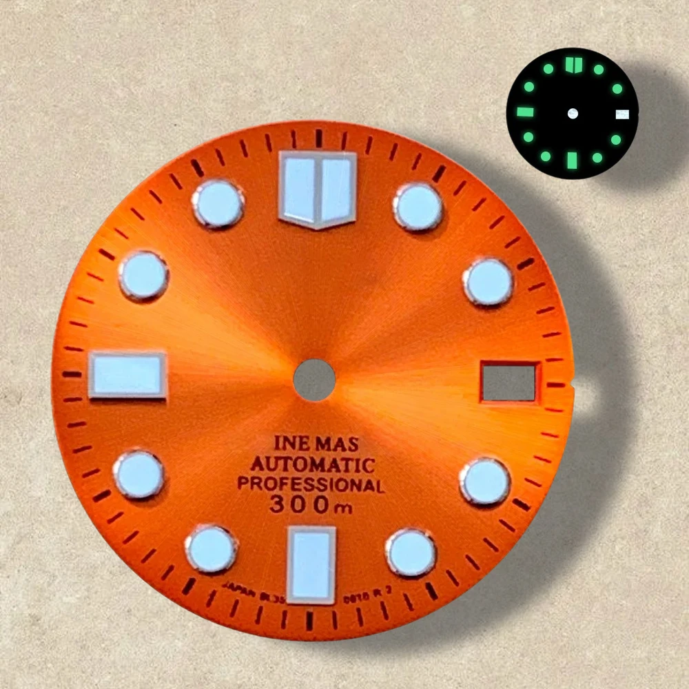 28.5 مللي متر S شعار Sunray المينا الهاتفي SUB/SKX007 الهاتفي مناسبة لحركة NH35/NH36 الأخضر مضيئة ساعة تعديل الملحقات