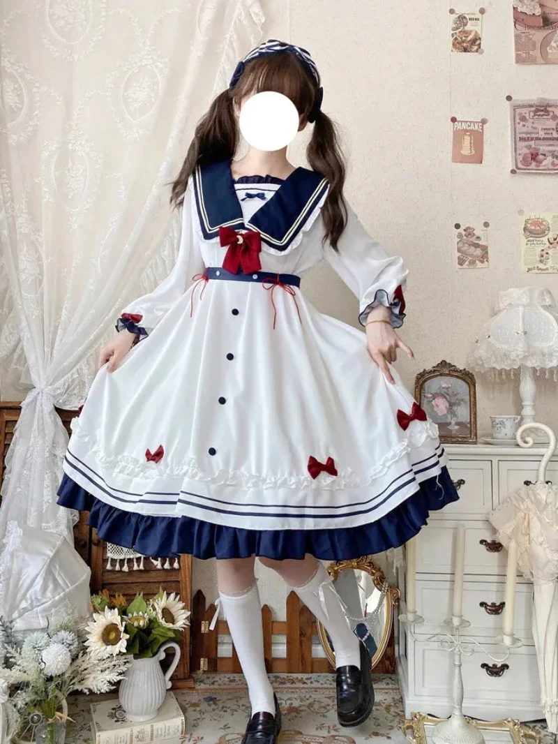 2025 neue Frühling Sommer Adrette Sailor Navy Kragen Bogen Süße Kleid Akademie Täglichen Kleider Stern Meer Lolita OP Kawaii Kleid Frauen