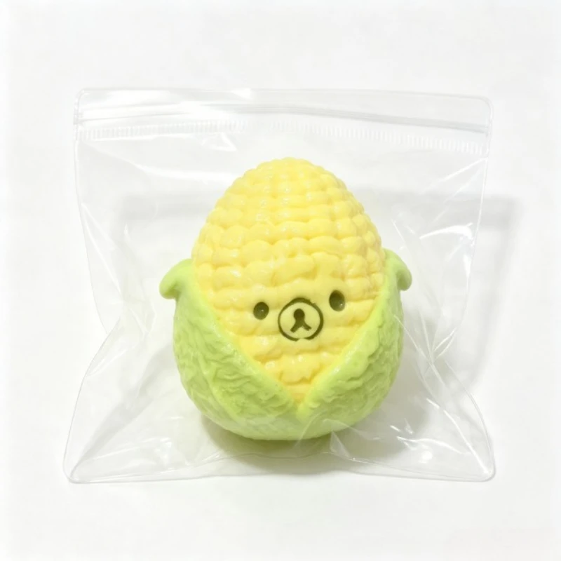 2Pcs Handmade Butter Texture Stress Relief Toy, Rilakkuma Corn Shape, Food Grade Silicone Squeeze Fidget Toy For Anxiety Release