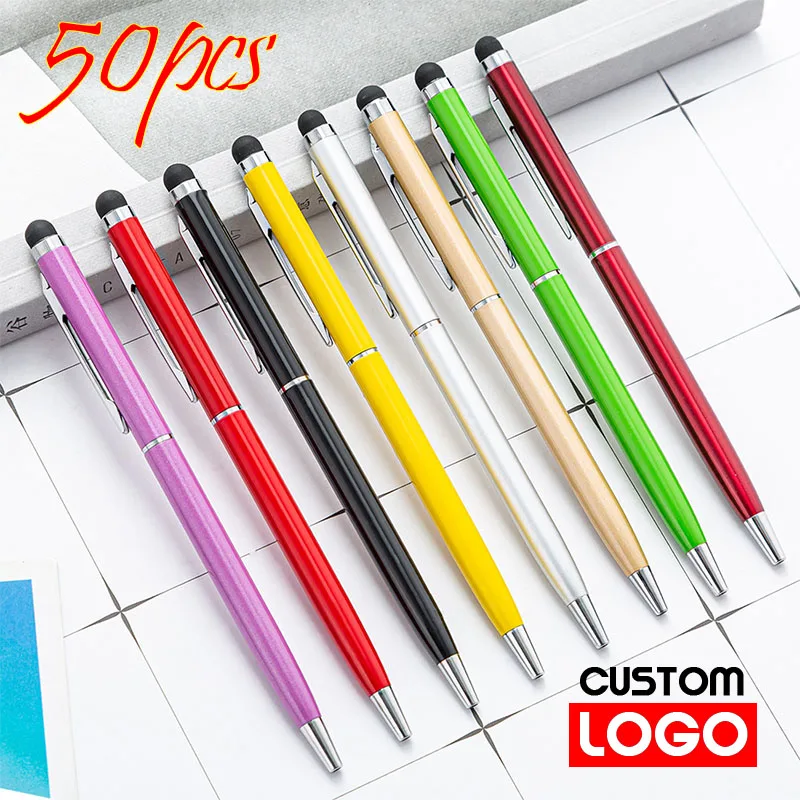 

50 Packs of 13-color Mini Metal 2-in-1 Stylus Universal Ballpoint Pen Custom Logo Advertising Pen Office School Text Engraving