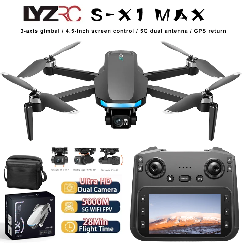 

S-X1 MAX GPS Drone 4K Professional HD Camera 3-Axis Gimbal Brushless 5km Digital image transmission Large Screen FPV RC Drones