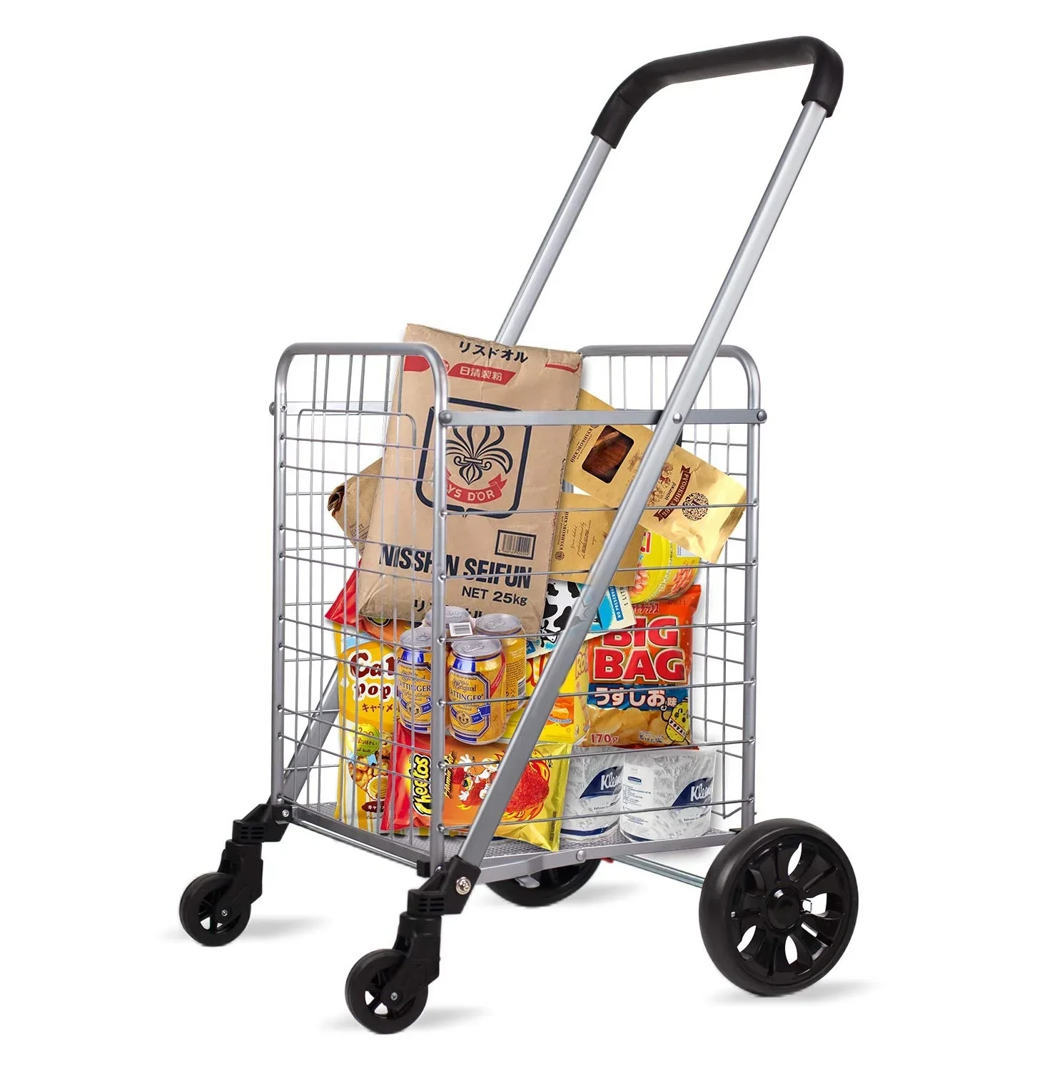 Tianyu Hand Truck Trolleys Bag Durable & Strong Metal Foldable Supermarket Shopping Luggage Collapsible Plastic Customized Logo