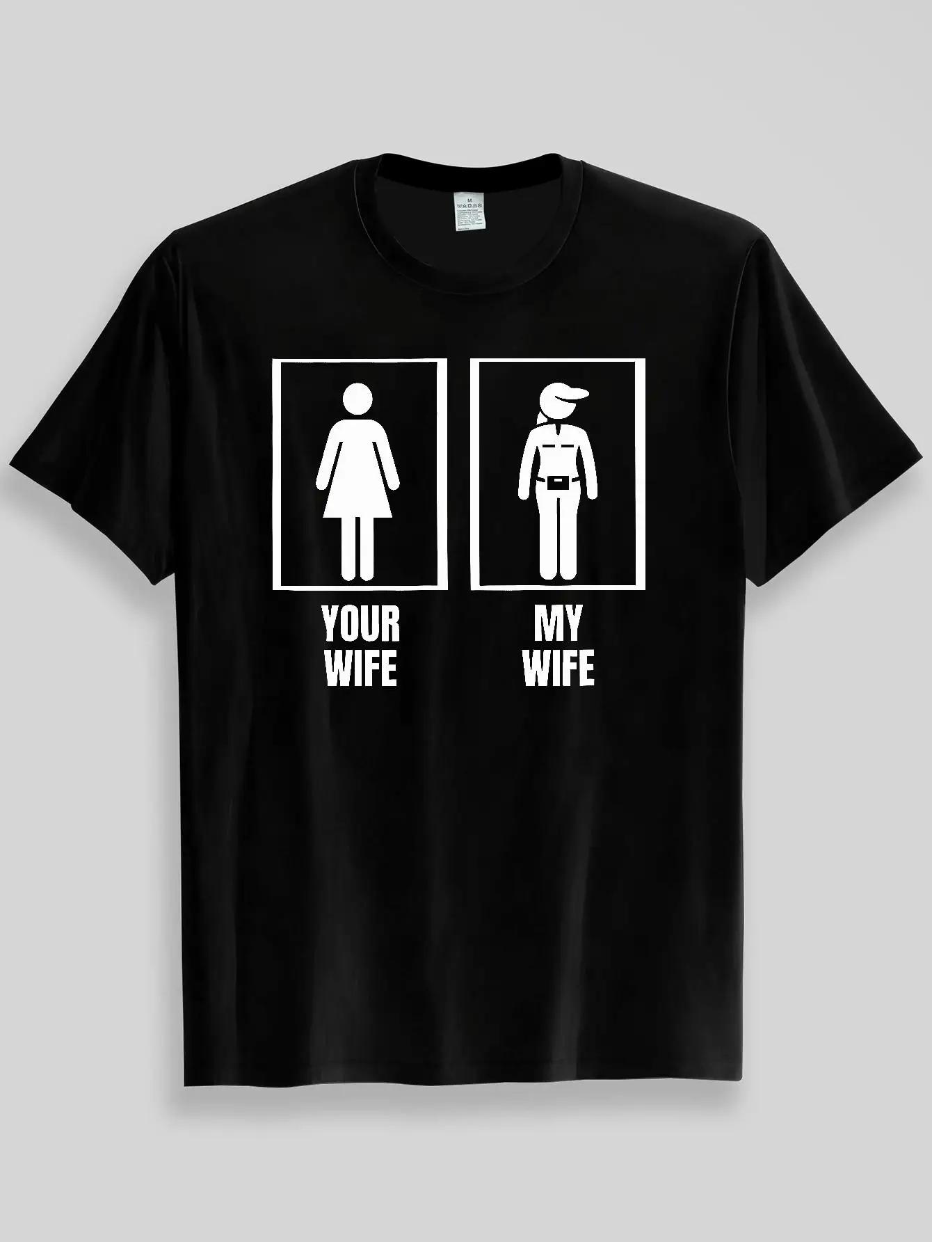 Funny Husband Humor T-shirt Your Wife My Wife Police Silhouette Print Minimalist Slogan Casual Oversized Unisex Streetwear Tee