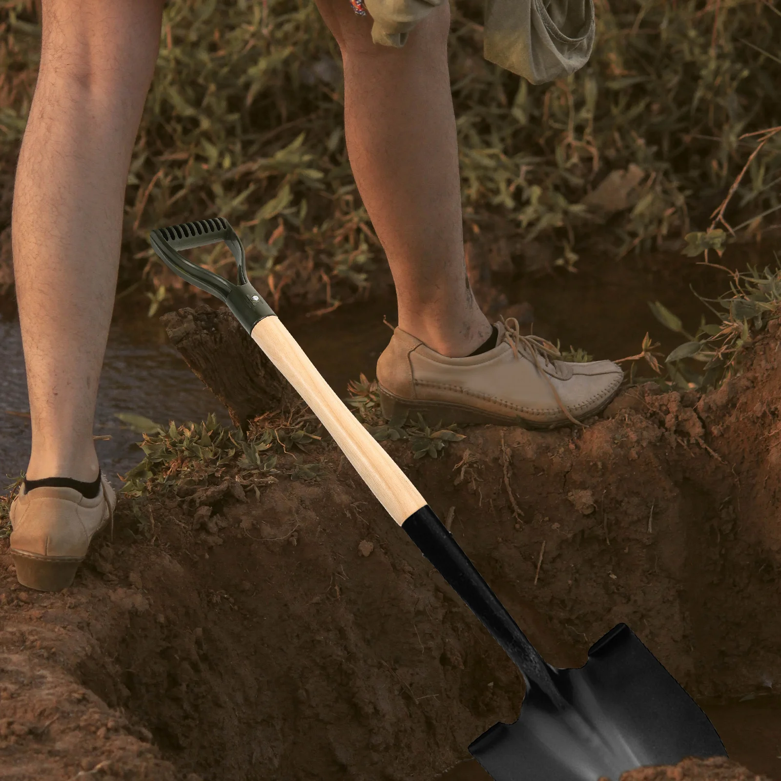 

Wooden Handle Shovel 58cm Long Durable Reusable Spade Shaft Portable Belt Suitable Digging Efficient Work Practical Fit Sizes