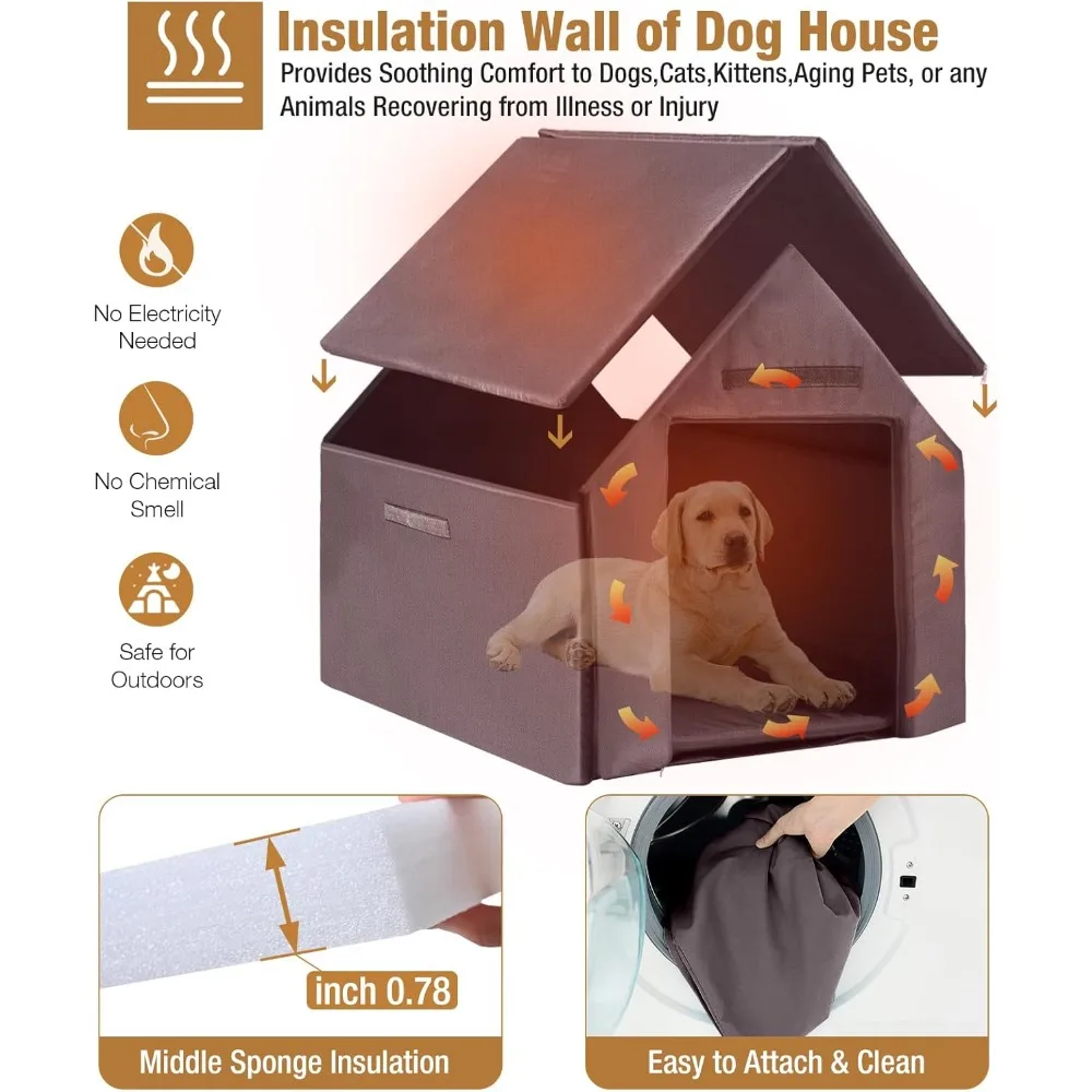 Outdoor Dog House with Insulated Liner, Winter Kennel for Small Medium Dogs, Anti-Biting Metal Frame, Heated Dog House