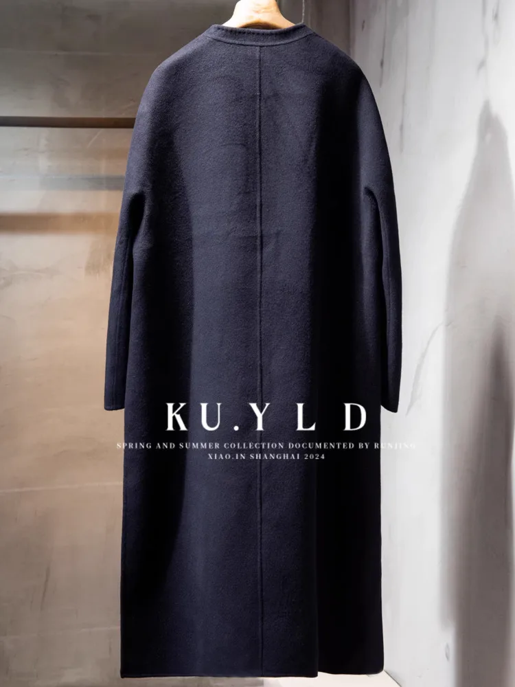 DFDG Dames 2025, herfst-winterontwerper, kasjmierwollen overjas, afslankende oversized trenchcoat met ronde hals en twee zakken