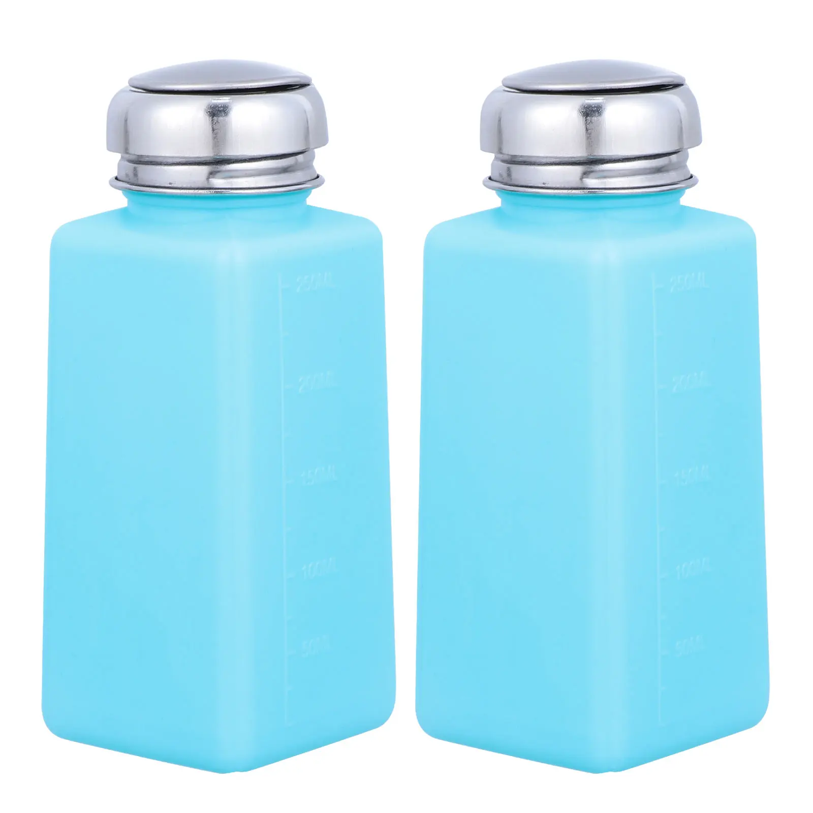 

2pcs 250ML Blue Pump Alcohol Bottle Push Down Dispenser Liquid Press Bottles Empty Reusable Portable Leak Proof