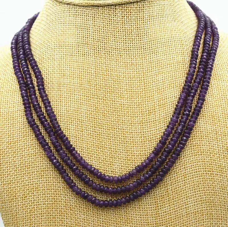 

New NATURAL 3 Rows 2X4mm FACETED Amethyst BEADS NECKLACE AAA+