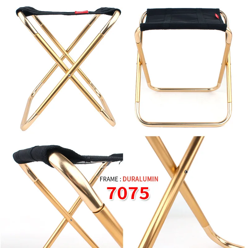 Large Aluminum Foldable Camping Stool Heavy Duty Portable Fishing BBQ Train Travel Compact Fold Up Chair