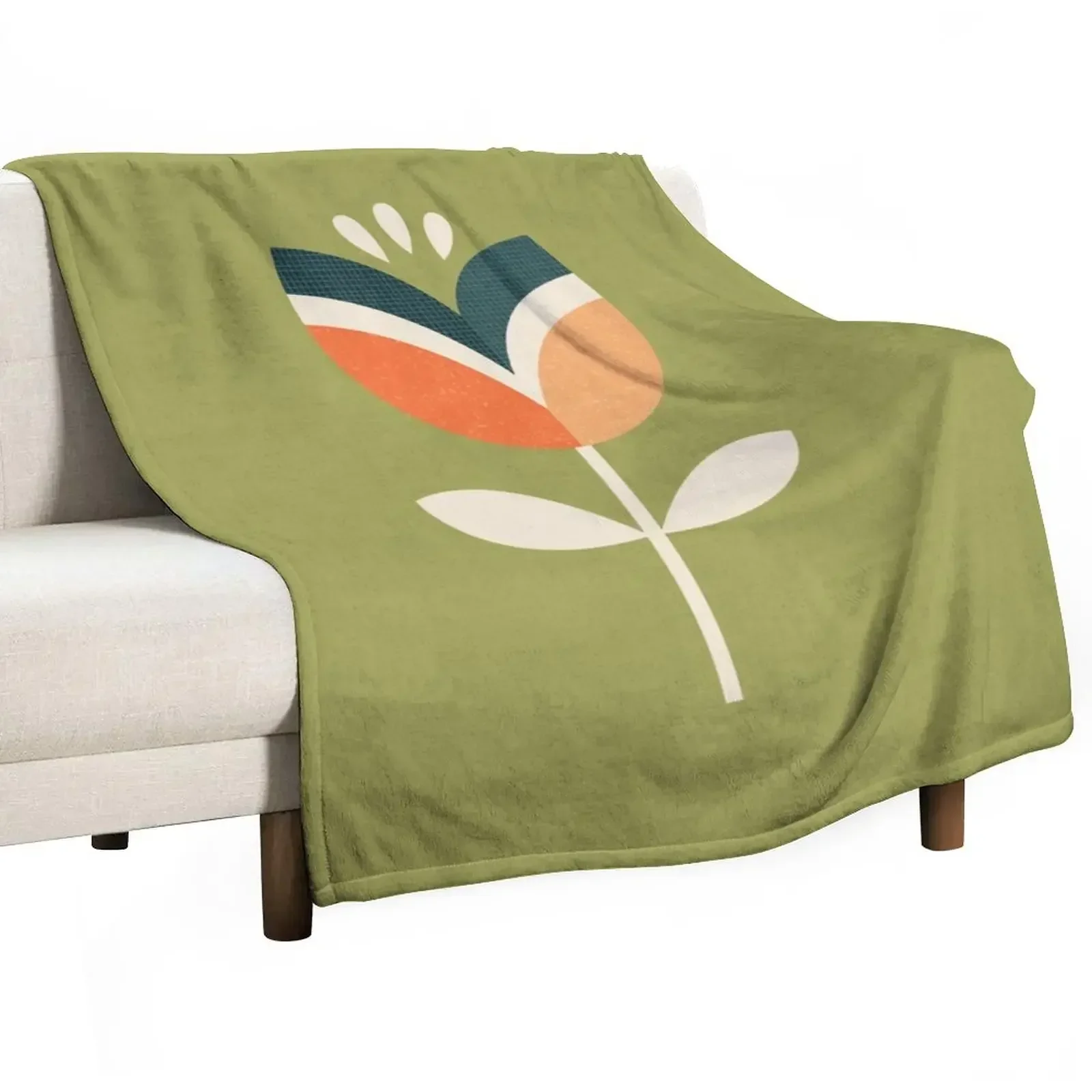 

Retro Tulip - Orange and Olive Green Throw Blanket halloween Decorative Throw Luxury Brand Luxury Blankets