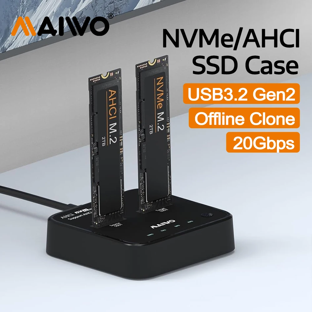 

MAIWO 20Gbps M.2 NVMe/AHCI SSD Enclosure Mobile Duplicator USB 3.2 with 2230/2242/2260/2280 ssd Adapter Support Offline Clone
