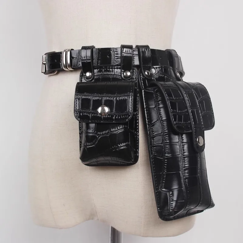 Women's Fashion  PU Leather Pocket Corset Female Cummerbund Coat Waistband Dress Decration Wide Belt  J230