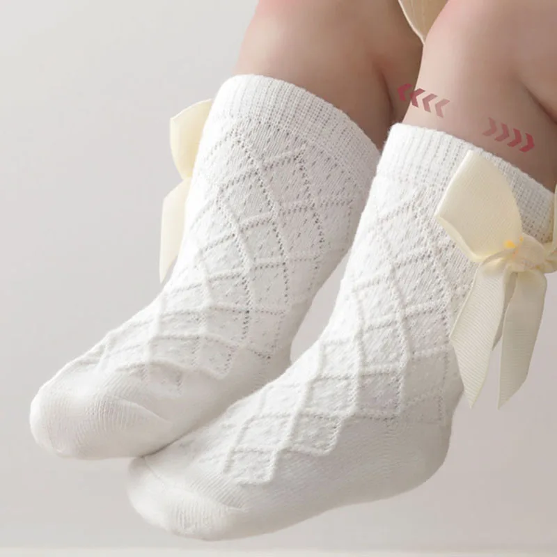 Spring Autumn Thin Baby Bow Socks Solid Color Cotton Princess Girl Middle Tube Socks Korean Bowknot Newborn Socks Kids Sokken