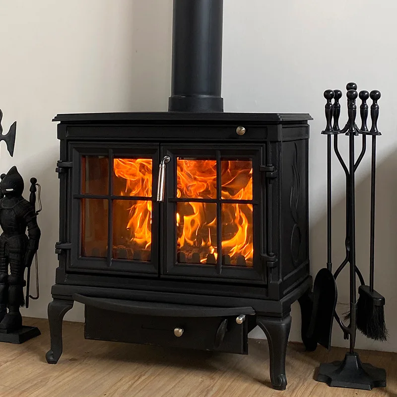 Factory direct sales Cast iron double door fireplace Firewood real fire Household indoor heating Homestay self-built house Villa