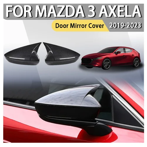 Imagen 1 del producto Cubierta de espejo de puerta para Mazda 3 Axela 2019 2020 2021 2022 2023, cubierta de espejo retrovisor lateral de coche, tapa de ala, aspecto de fibra de carbono Exterior