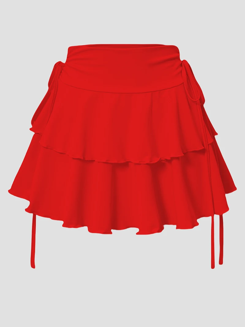 Summer New Style Simple And Easy-Matching Colorful Side Fake Drawstring Skirt Fashion Ruffle A-Line Super Short Skirt Women's