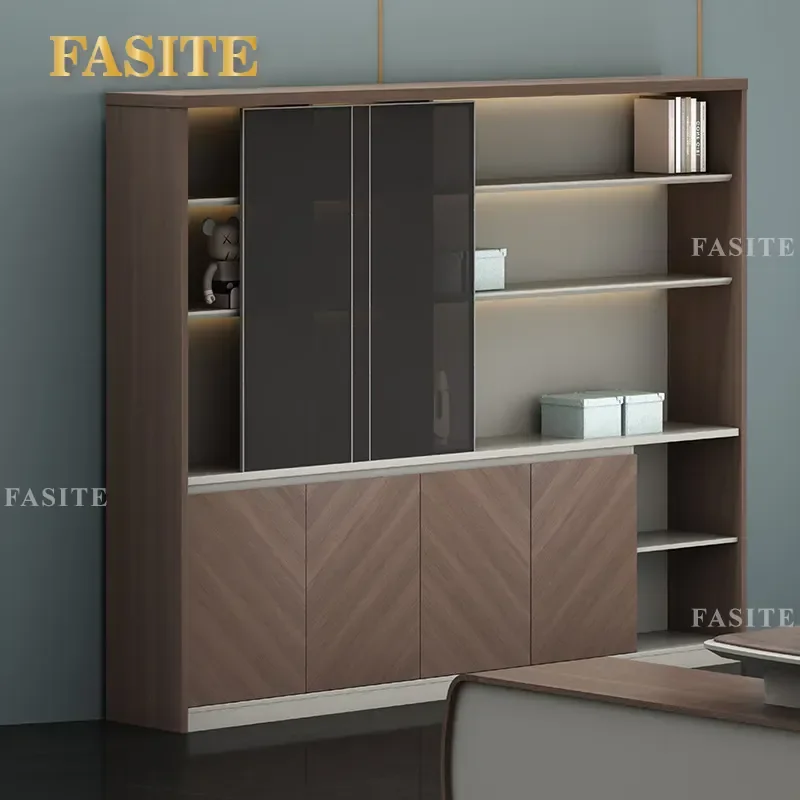 For Office Wooden File Cabinet with Lock Information Storage Bookcase Background Combination Cabinet Secure Data Organization