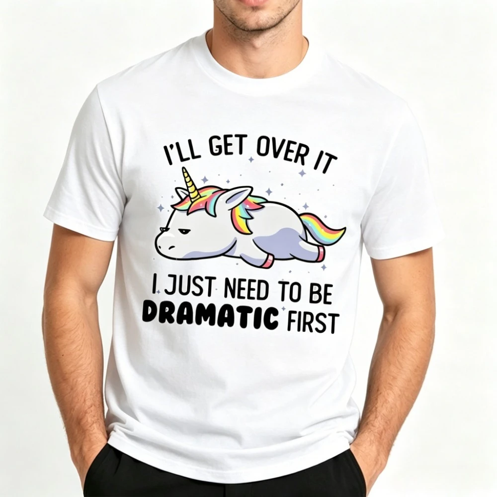 Unicorn T-Shirt Men Summer Casual Cotton Top with Rainbow Unicorn and Dramatic Quote for Everyday Wear Gift Idea for Him
