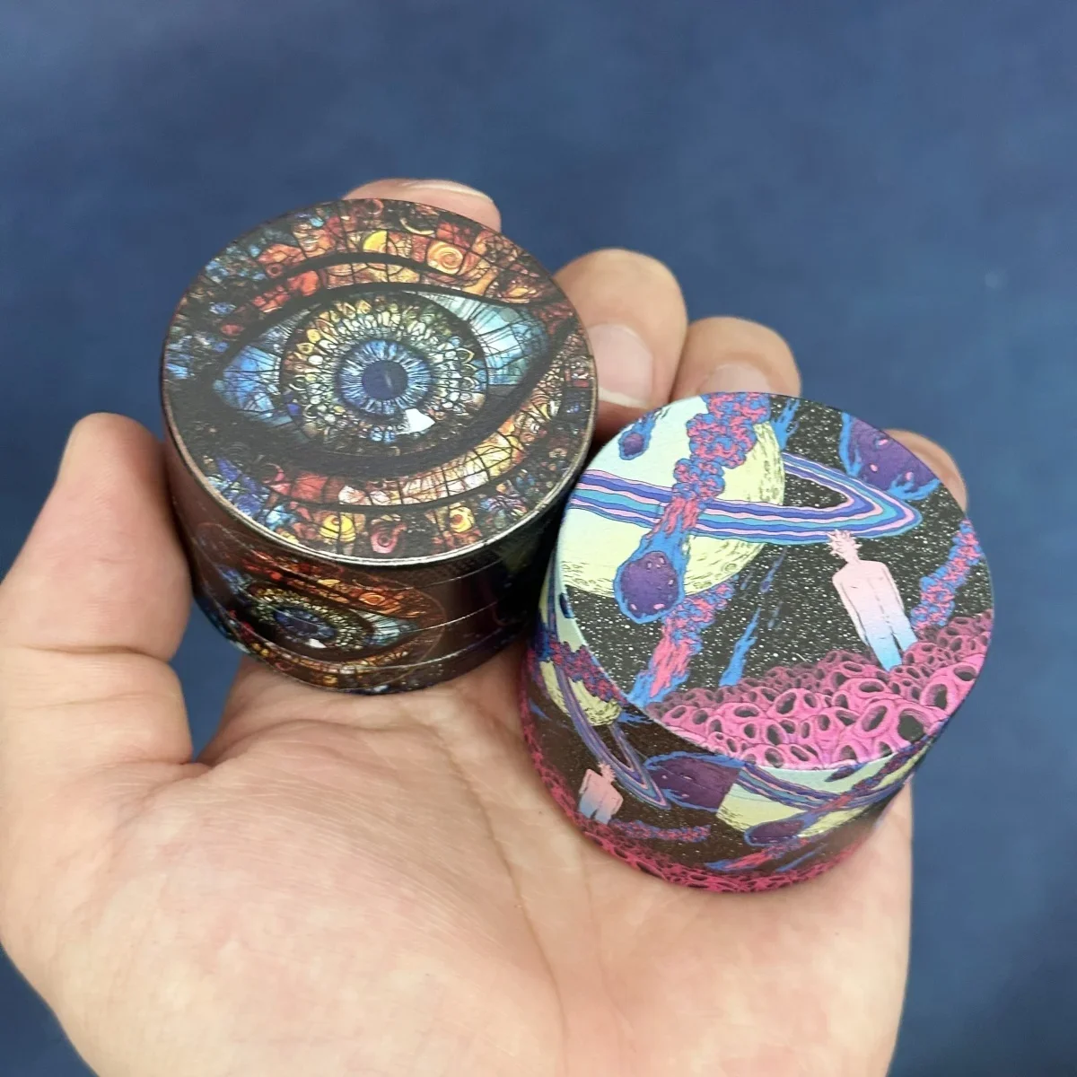 2inch 50mm Green Blue Four Layer Metal Manual Herb Grinder Round Spice Crusher Kitchen Herb Preparation Four Layer Grinding Tool