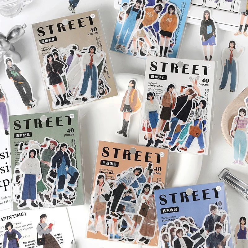 40pcs/pack Ins Street Grils Stickers Kit DIY Scrapbooking Art Collage Junk Journal Creative Stationery Craft Stickers