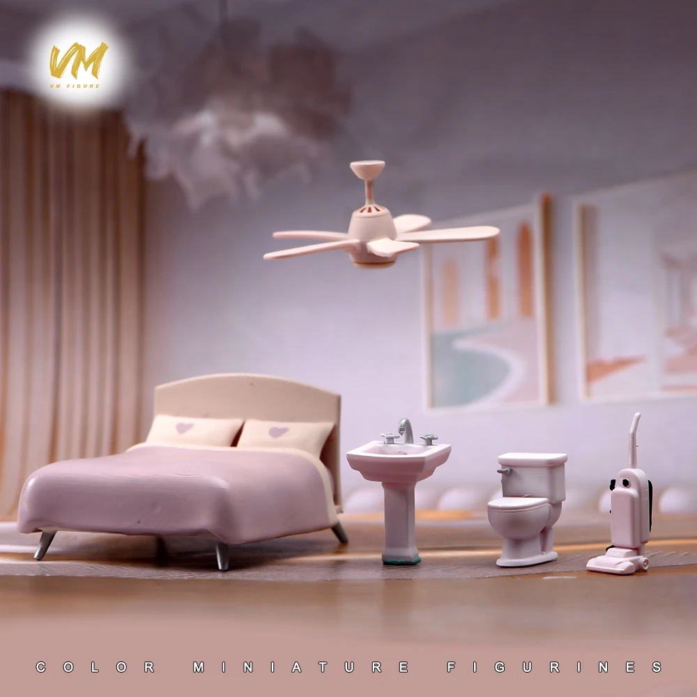 Miniature Figure 1/64 Table Chairs Bed Toilet Furniture Model Indoor Scene 3D Print Mini Doll Model Props Display Matching