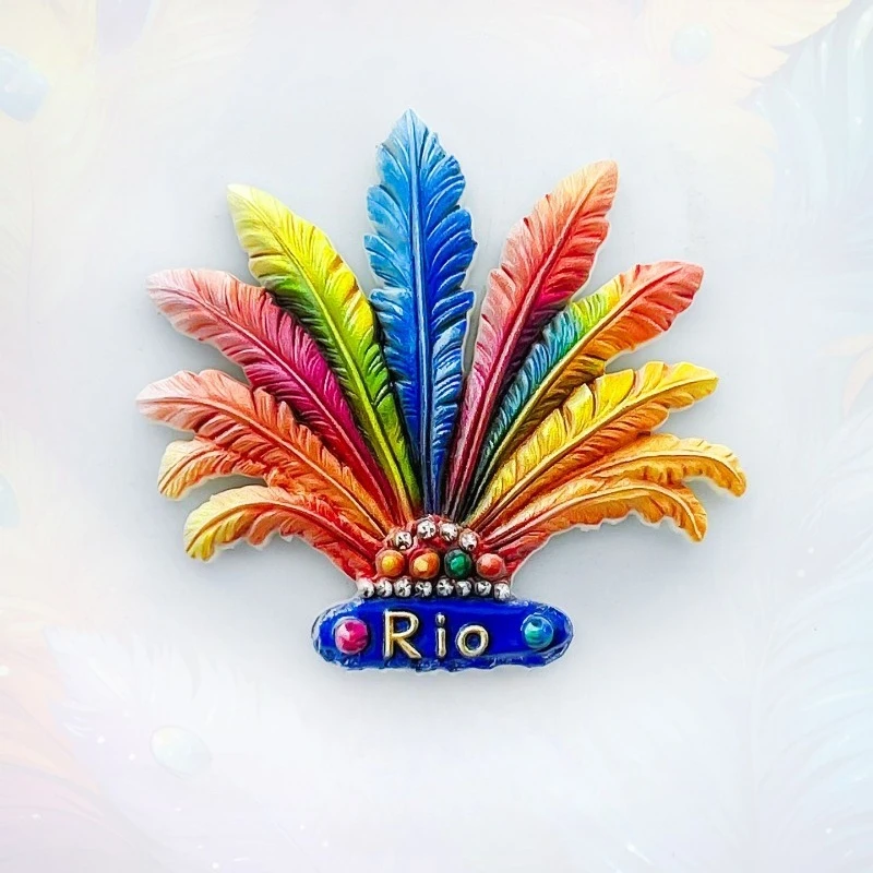 Rio Carnival Fridge Magnet - Colorful 3D Feather Headdress Souvenir Unique Brazilian Festival Gift for Travel & Home Collection