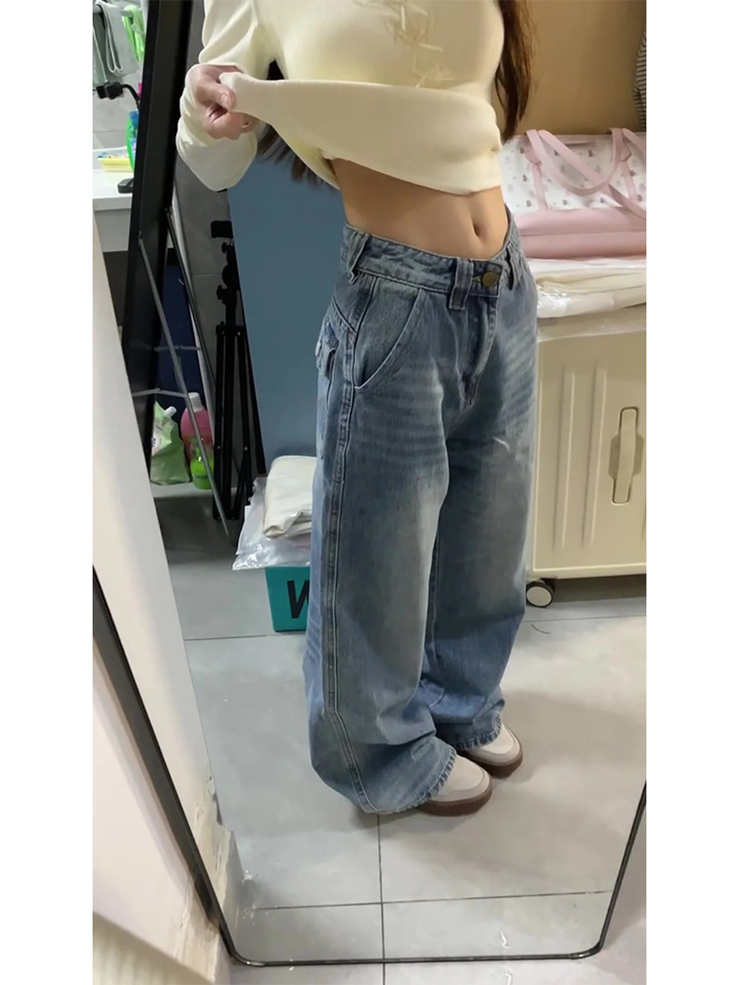 Plus size americano sle perna reta denim jeans feminino outono inverno novo design ket bordado magro calças de perna larga