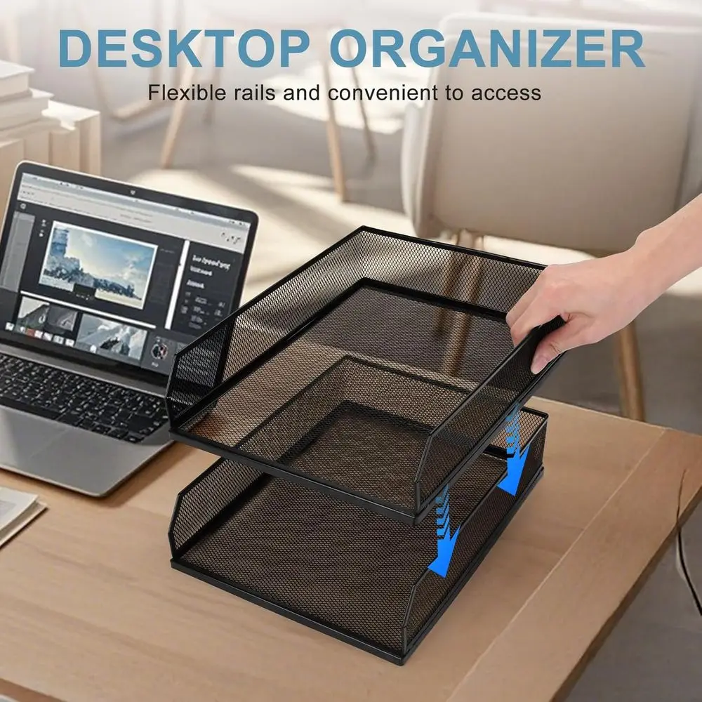 منظم صينية ورق قابل للتكديس للمكتب، صينية رسائل سلكية شبكية معدنية، منظم ملفات مكتب، منظمات ورق للوازم المكتبية،