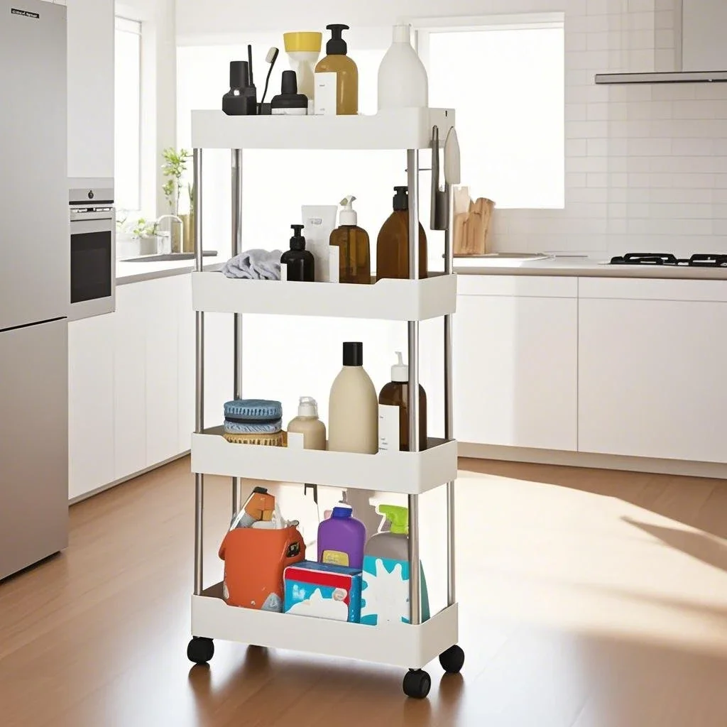 2025 Storage Cart Trolley Rack - Kitchen Bedroom Bathroom Rolling Vertical Shelf Kitchen Spice Organizer 3/4 Layer