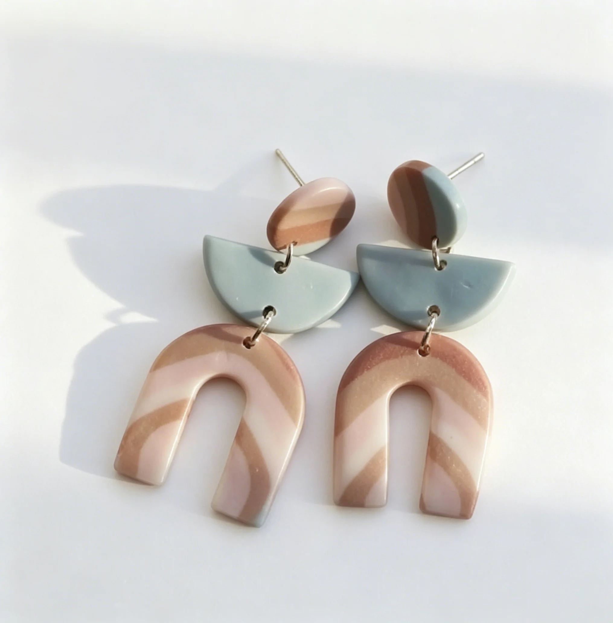 Women\'s Matte Look Lightweight Boho Statement Polymer Clay Geometric Dangle Earrings Swirl Arch round For Summer Beach Holiday