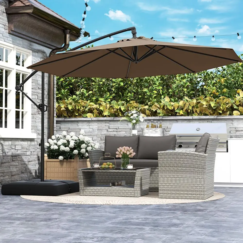 

10ft Patio Umbrella with Base Included, Offset Cantilever Outdoor Umbrella with Infinite Tilt, 360 Degree Rotation, Crank Handl