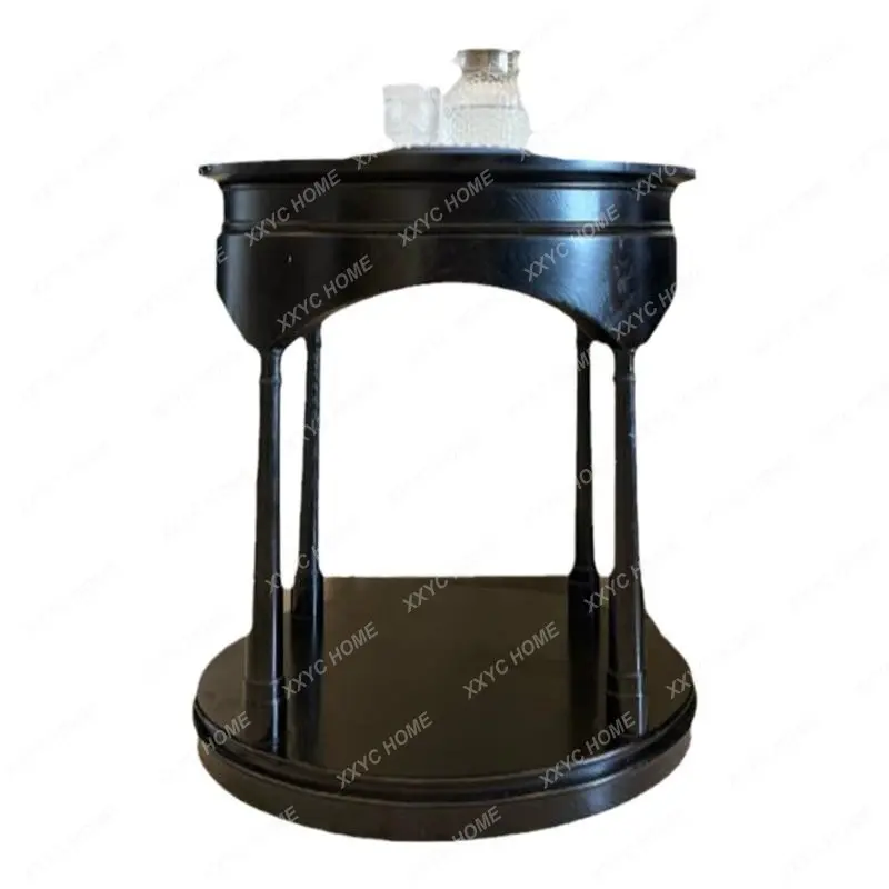 

Retro black round corner table living room coffee table simple design decorative bedside table