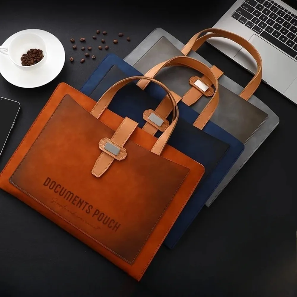 

Portable PU Leather File Folder Large Capacity with Handles Business Document Bag Briefcase