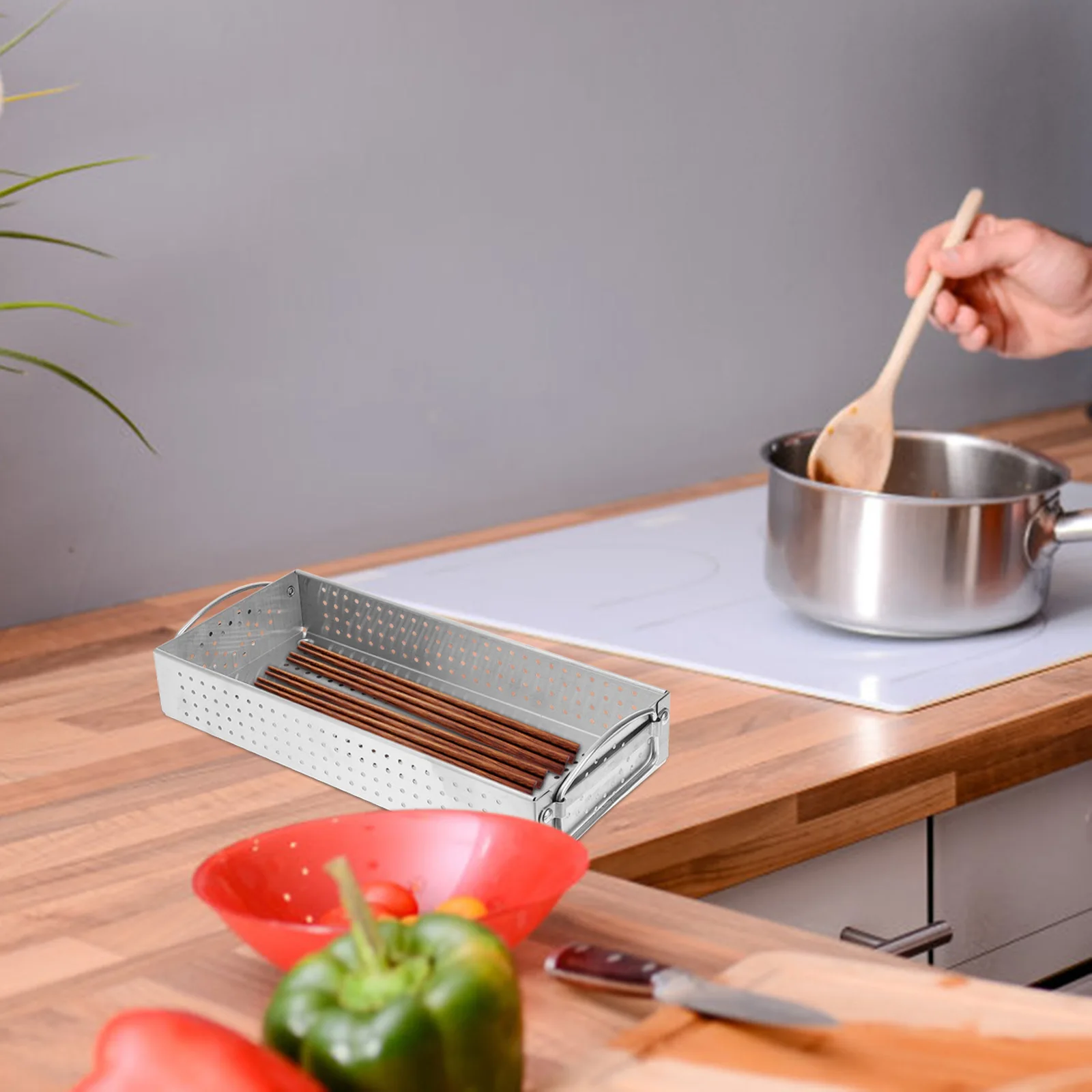 

Stainless Steel Chopstick Holder Large Size Polished Lightweight Utensil Organizer For Kitchen Counter Cooking