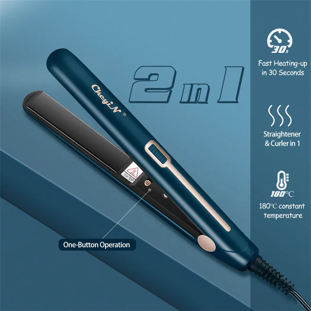 CkeyiN Mini Hair Flat Iron 2 in 1 Hair Straightener and Curler Portable Straightening Iron Constant Temperature