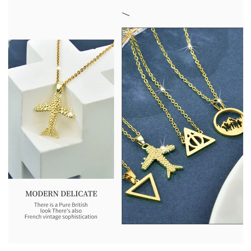 

Женское ожерелье из титановой стали, модное ожерелье для одежды, ретро-колье, геометрический кулон из нержавеющей стали с самолетом