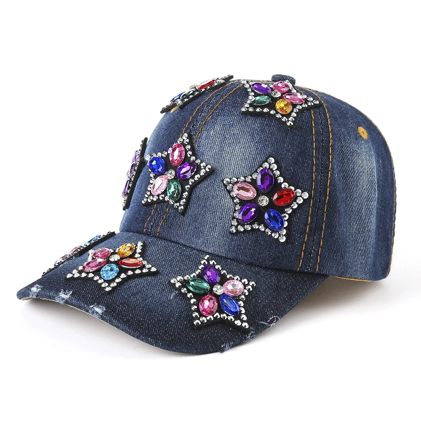 European and American-style Men’s and Women’s Rhinestone-embellished Five-pointed Star Baseball Caps – Adult Outdoor Sun Hats