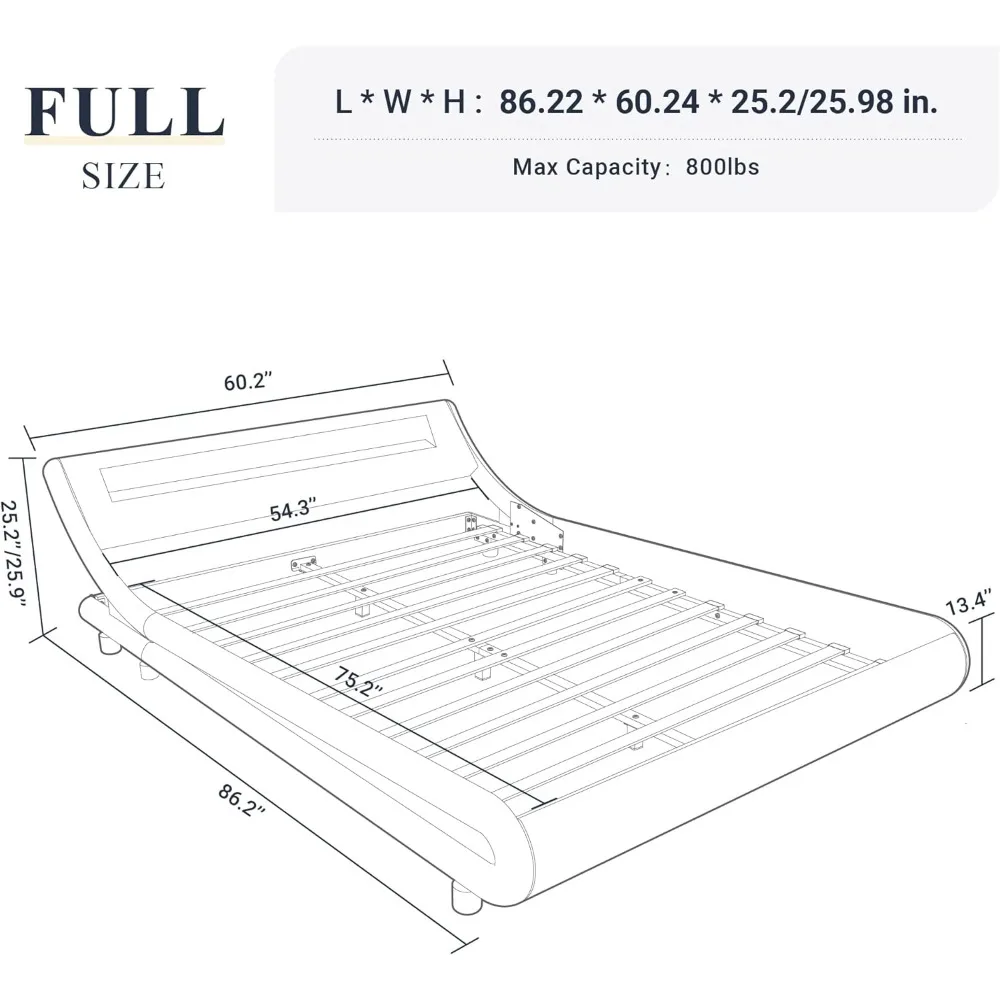 LED Platform Bed Frame with Adjustable Headboard/No Box Spring Need/Easy Assembly/Faux Leather in White and Black