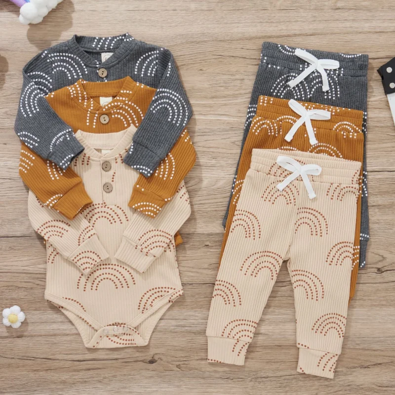 

Spring and Autumn New Sun Print Cartoon Cute Soft Long Sleeved Bun Top Long Pants Infant and Child Set for 0-2 Years