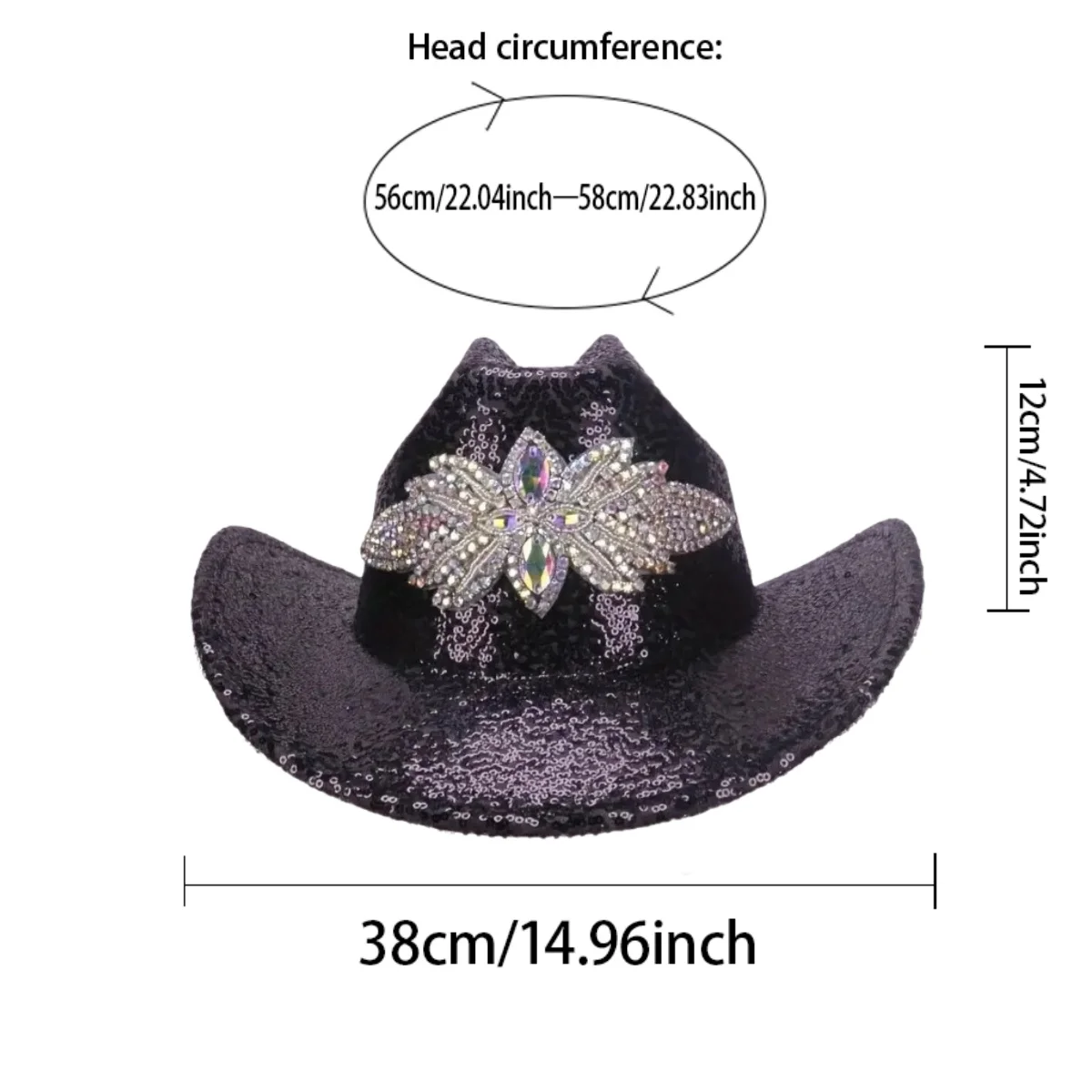 HongLuan Golden Glitter Costume Hat Adult & Cowboy Hats Rhinestone for Woman, Cowboy Cosplay Female Accessories & Cowgirl Cap