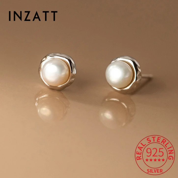 

INZATT настоящее серебро 925 пробы круглый жемчуг 18-каратное золото серьги-гвоздики для женщин классические ювелирные изделия легкие роскошные аксессуары