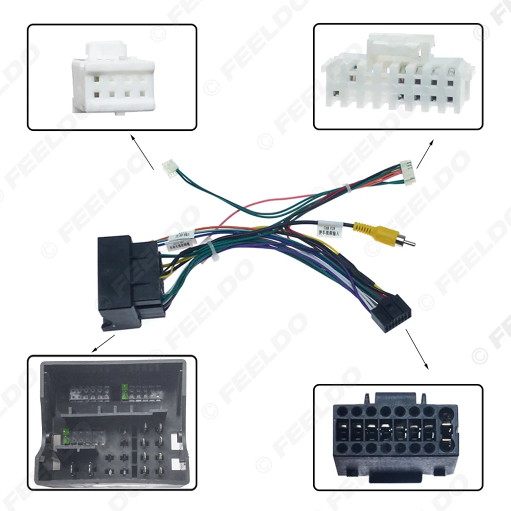 FEELDO Car Audio 16PIN Andriod Player Power Calbe Adapter For Volkswagen Golf 7 Skoda Stereo Plug Wiring Harness